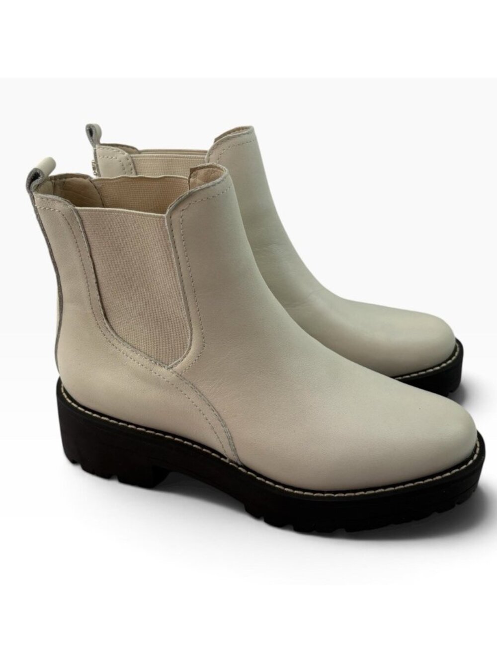 -Sam Edelman Justina Lug Sole Chelsea Boots Womens Size 6.5 Ivory Leather Ankle